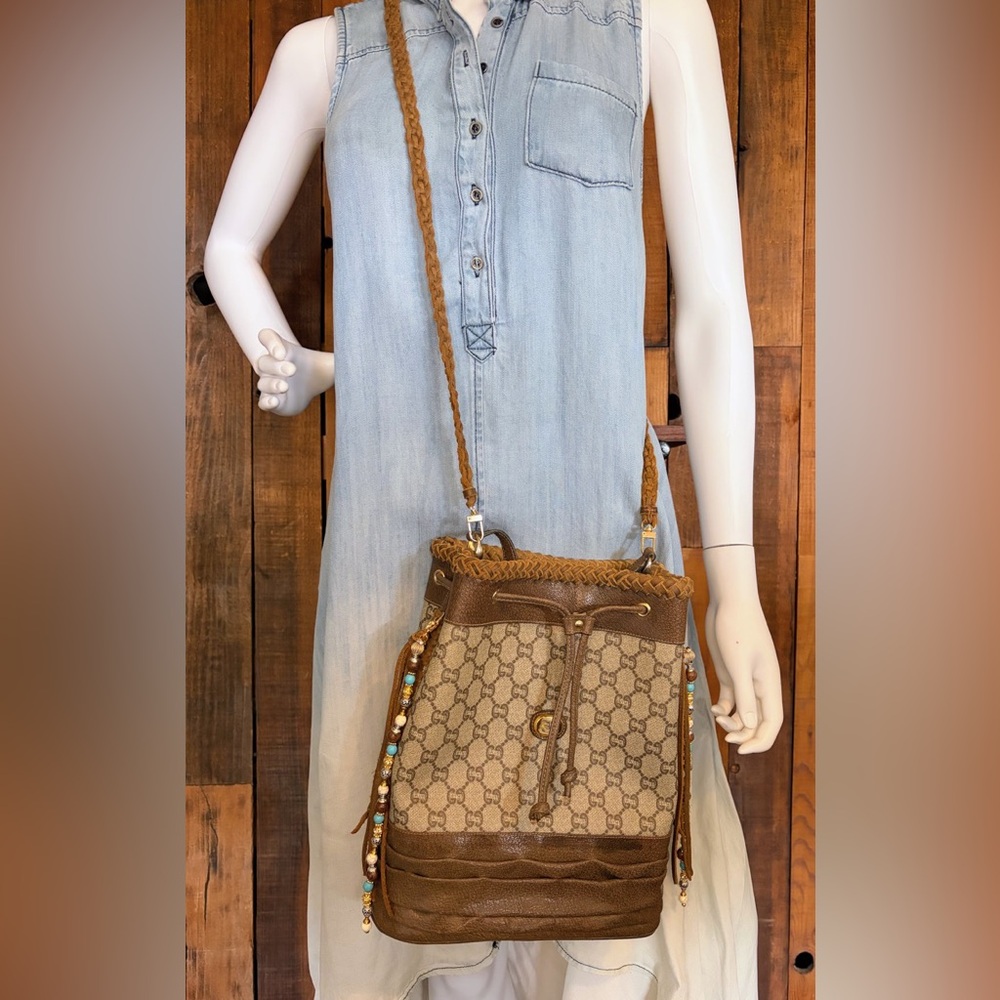 Gucci Bag Bucket Fringe Braided Vintage Gucci Plus Bucket Western Style Boho - Picture 2 of 14